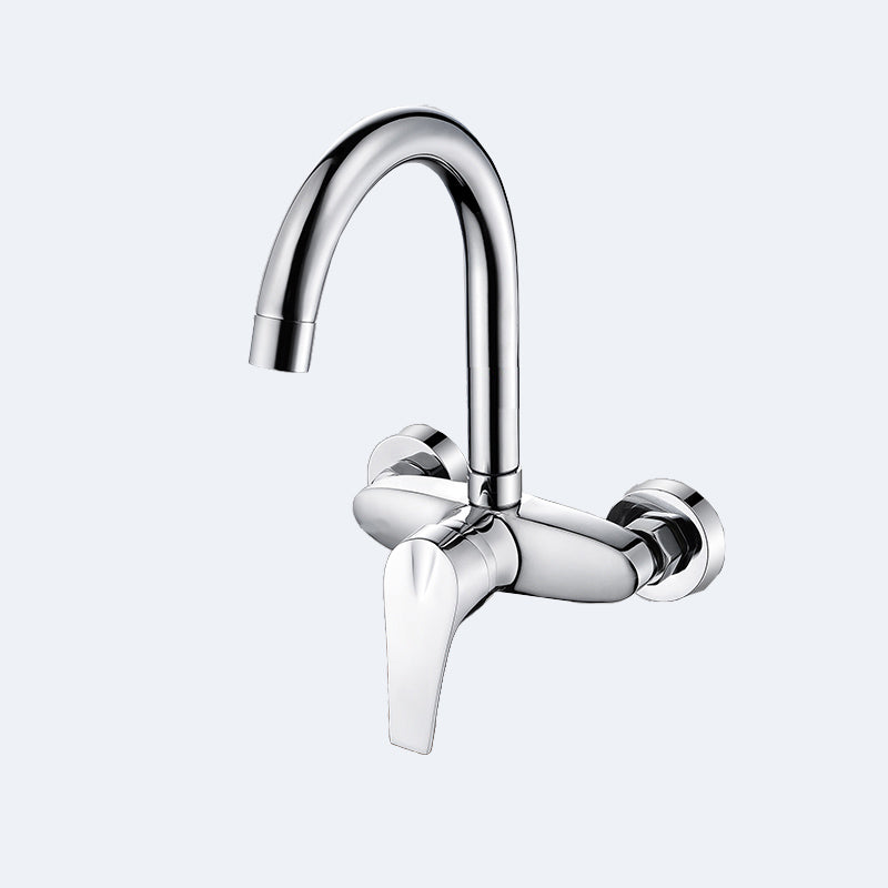 Contemporary Single Handle Kitchen Faucet Wall-mounted Faucet in Chrome Clearhalo 'Home Improvement' 'home_improvement' 'home_improvement_kitchen_faucets' 'Kitchen Faucets' 'Kitchen Remodel & Kitchen Fixtures' 'Kitchen Sinks & Faucet Components' 'kitchen_faucets' 7265899