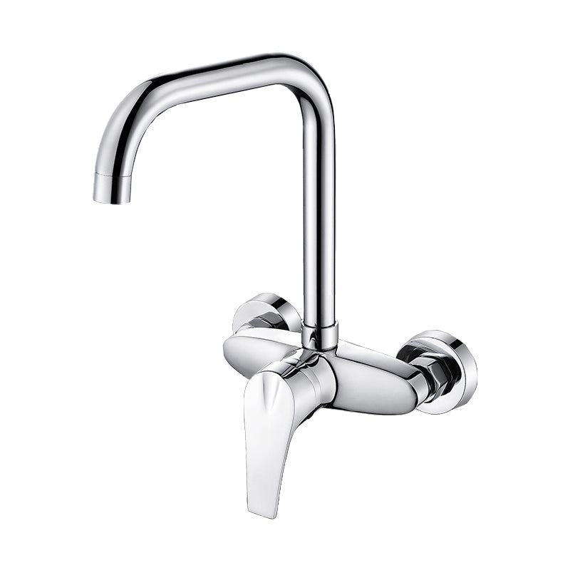 Contemporary Single Handle Kitchen Faucet Wall-mounted Faucet in Chrome Clearhalo 'Home Improvement' 'home_improvement' 'home_improvement_kitchen_faucets' 'Kitchen Faucets' 'Kitchen Remodel & Kitchen Fixtures' 'Kitchen Sinks & Faucet Components' 'kitchen_faucets' 7265900