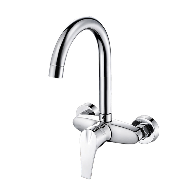 Contemporary Single Handle Kitchen Faucet Wall-mounted Faucet in Chrome Clearhalo 'Home Improvement' 'home_improvement' 'home_improvement_kitchen_faucets' 'Kitchen Faucets' 'Kitchen Remodel & Kitchen Fixtures' 'Kitchen Sinks & Faucet Components' 'kitchen_faucets' 7265902