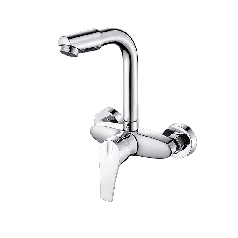 Contemporary Single Handle Kitchen Faucet Wall-mounted Faucet in Chrome Clearhalo 'Home Improvement' 'home_improvement' 'home_improvement_kitchen_faucets' 'Kitchen Faucets' 'Kitchen Remodel & Kitchen Fixtures' 'Kitchen Sinks & Faucet Components' 'kitchen_faucets' 7265904
