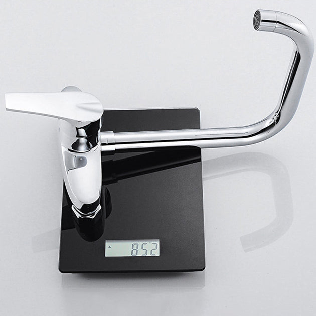 Contemporary Single Handle Kitchen Faucet Wall-mounted Faucet in Chrome Clearhalo 'Home Improvement' 'home_improvement' 'home_improvement_kitchen_faucets' 'Kitchen Faucets' 'Kitchen Remodel & Kitchen Fixtures' 'Kitchen Sinks & Faucet Components' 'kitchen_faucets' 7265907