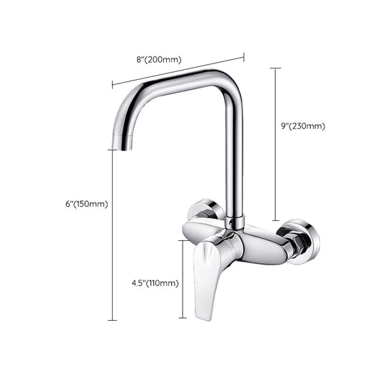 Contemporary Single Handle Kitchen Faucet Wall-mounted Faucet in Chrome Clearhalo 'Home Improvement' 'home_improvement' 'home_improvement_kitchen_faucets' 'Kitchen Faucets' 'Kitchen Remodel & Kitchen Fixtures' 'Kitchen Sinks & Faucet Components' 'kitchen_faucets' 7265910