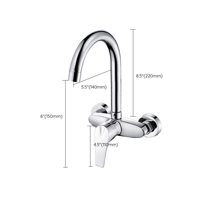 Contemporary Single Handle Kitchen Faucet Wall-mounted Faucet in Chrome Clearhalo 'Home Improvement' 'home_improvement' 'home_improvement_kitchen_faucets' 'Kitchen Faucets' 'Kitchen Remodel & Kitchen Fixtures' 'Kitchen Sinks & Faucet Components' 'kitchen_faucets' 7265911
