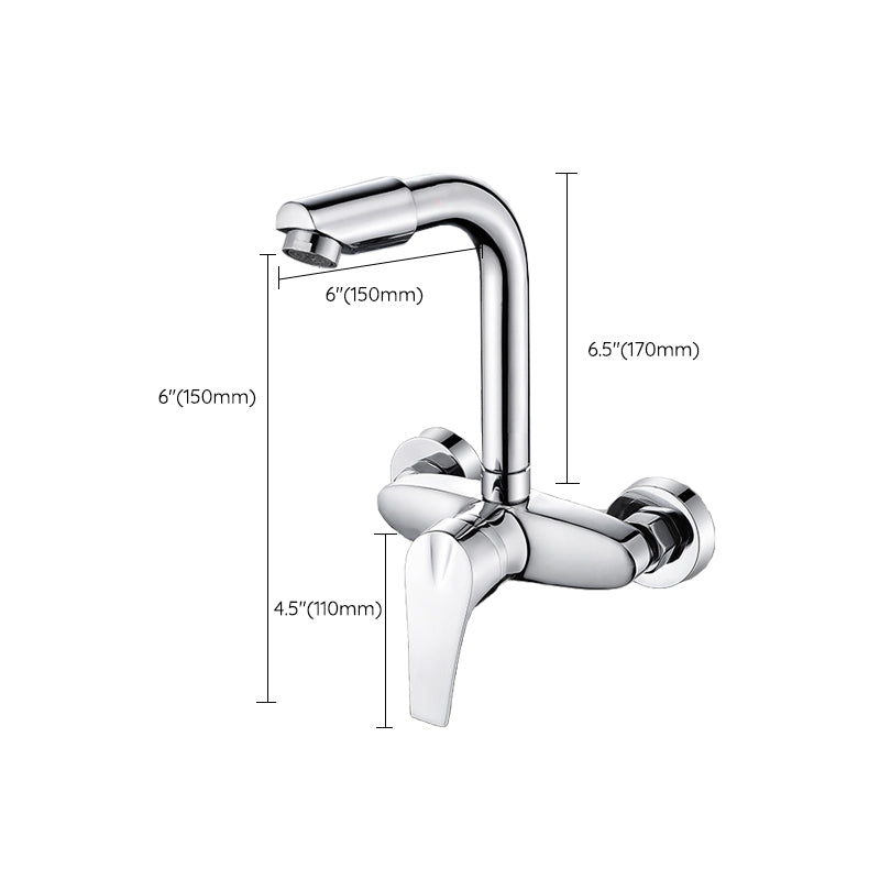 Contemporary Single Handle Kitchen Faucet Wall-mounted Faucet in Chrome Clearhalo 'Home Improvement' 'home_improvement' 'home_improvement_kitchen_faucets' 'Kitchen Faucets' 'Kitchen Remodel & Kitchen Fixtures' 'Kitchen Sinks & Faucet Components' 'kitchen_faucets' 7265912