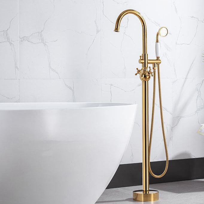 Modern Freestanding Tub Fillers Copper Floor Mounted with Handshower Bathtub Faucet Clearhalo 'Bathroom Remodel & Bathroom Fixtures' 'Bathtub Faucets' 'bathtub_faucets' 'Home Improvement' 'home_improvement' 'home_improvement_bathtub_faucets' 7266106