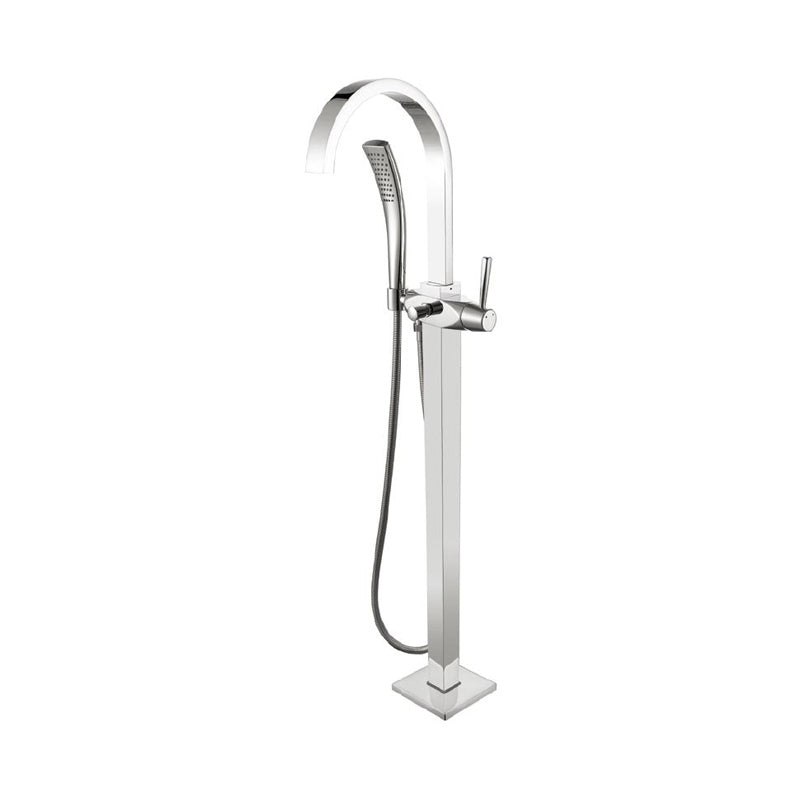 Modern Freestanding Tub Fillers Copper Floor Mounted with Handshower Bathtub Faucet Chrome Square Curved Faucet Clearhalo 'Bathroom Remodel & Bathroom Fixtures' 'Bathtub Faucets' 'bathtub_faucets' 'Home Improvement' 'home_improvement' 'home_improvement_bathtub_faucets' 7266115
