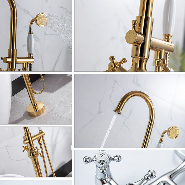 Modern Freestanding Tub Fillers Copper Floor Mounted with Handshower Bathtub Faucet Clearhalo 'Bathroom Remodel & Bathroom Fixtures' 'Bathtub Faucets' 'bathtub_faucets' 'Home Improvement' 'home_improvement' 'home_improvement_bathtub_faucets' 7266119