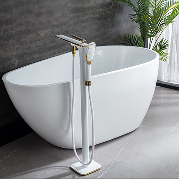 Modern Freestanding Tub Fillers Copper Floor Mounted with Handshower Bathtub Faucet Clearhalo 'Bathroom Remodel & Bathroom Fixtures' 'Bathtub Faucets' 'bathtub_faucets' 'Home Improvement' 'home_improvement' 'home_improvement_bathtub_faucets' 7266120