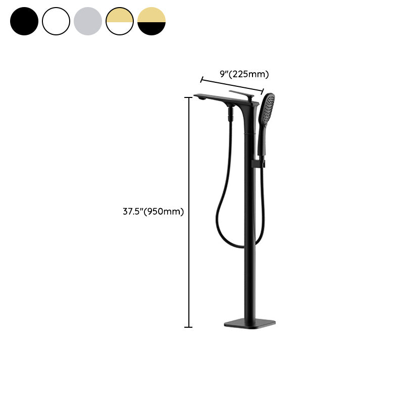 Modern Freestanding Tub Fillers Copper Floor Mounted with Handshower Bathtub Faucet Clearhalo 'Bathroom Remodel & Bathroom Fixtures' 'Bathtub Faucets' 'bathtub_faucets' 'Home Improvement' 'home_improvement' 'home_improvement_bathtub_faucets' 7266133