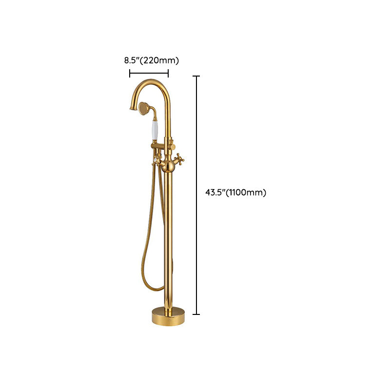 Modern Freestanding Tub Fillers Copper Floor Mounted with Handshower Bathtub Faucet Clearhalo 'Bathroom Remodel & Bathroom Fixtures' 'Bathtub Faucets' 'bathtub_faucets' 'Home Improvement' 'home_improvement' 'home_improvement_bathtub_faucets' 7266138