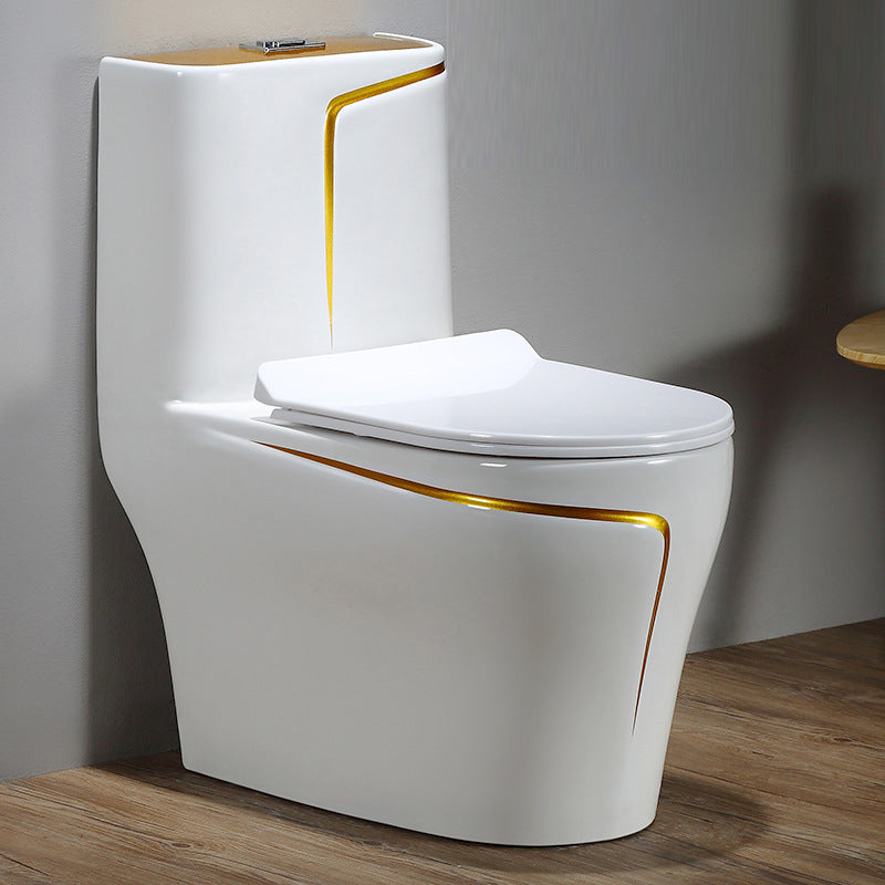 Traditional Ceramic Flush Toilet Siphon Jet Urine Toilet for Bathroom 15"L x 27"W x 30"H White/ Gold Clearhalo 'Bathroom Remodel & Bathroom Fixtures' 'Home Improvement' 'home_improvement' 'home_improvement_toilets' 'Toilets & Bidets' 'Toilets' 7266570