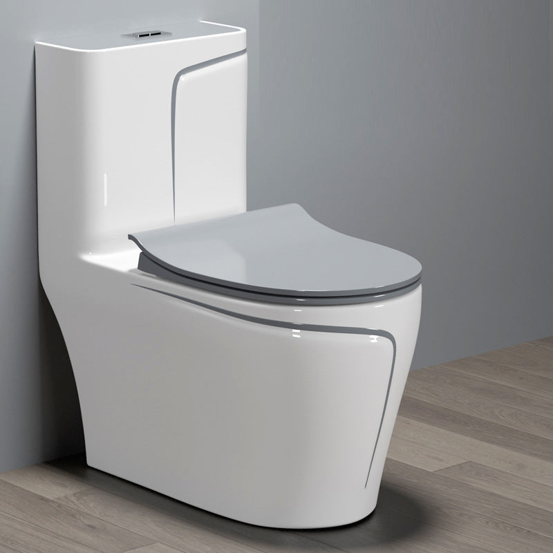 Traditional Ceramic Flush Toilet Siphon Jet Urine Toilet for Bathroom 15"L x 27"W x 30"H White/ Gray Clearhalo 'Bathroom Remodel & Bathroom Fixtures' 'Home Improvement' 'home_improvement' 'home_improvement_toilets' 'Toilets & Bidets' 'Toilets' 7266571