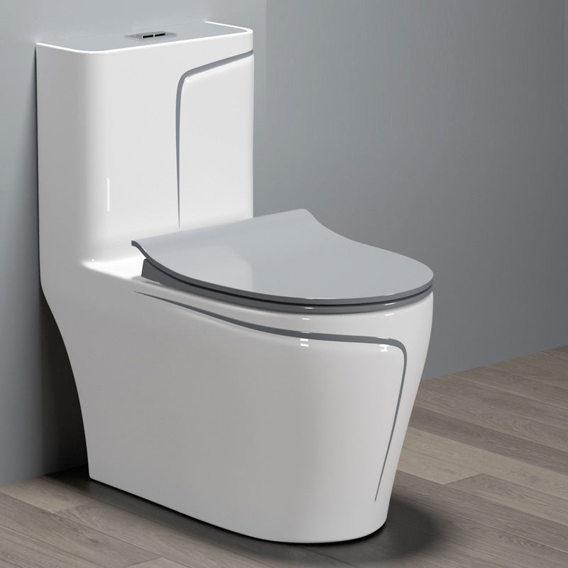 Traditional Ceramic Flush Toilet Siphon Jet Urine Toilet for Bathroom 15"L x 27"W x 30"H White Gray Clearhalo 'Bathroom Remodel & Bathroom Fixtures' 'Home Improvement' 'home_improvement' 'home_improvement_toilets' 'Toilets & Bidets' 'Toilets' 7266571