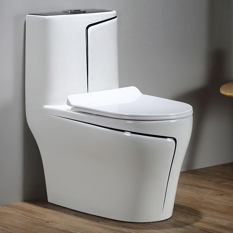 Traditional Ceramic Flush Toilet Siphon Jet Urine Toilet for Bathroom 15"L x 27"W x 30"H White Black Clearhalo 'Bathroom Remodel & Bathroom Fixtures' 'Home Improvement' 'home_improvement' 'home_improvement_toilets' 'Toilets & Bidets' 'Toilets' 7266575