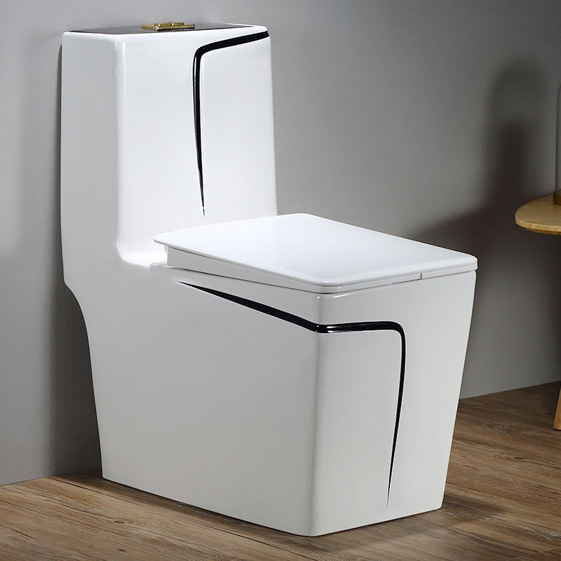 Traditional Ceramic Flush Toilet Siphon Jet Urine Toilet for Bathroom 13"L x 27"W x 30"H White Black Clearhalo 'Bathroom Remodel & Bathroom Fixtures' 'Home Improvement' 'home_improvement' 'home_improvement_toilets' 'Toilets & Bidets' 'Toilets' 7266585