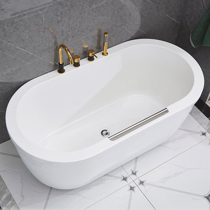 Modern Oval Center Bath Acrylic Freestanding Soaking White Bathtub Tub with Gold 4-Piece Set Clearhalo 'Bathroom Remodel & Bathroom Fixtures' 'Bathtubs' 'Home Improvement' 'home_improvement' 'home_improvement_bathtubs' 'Showers & Bathtubs' 7266614