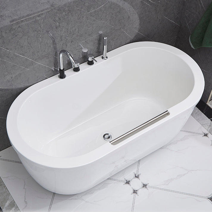 Modern Oval Center Bath Acrylic Freestanding Soaking White Bathtub Tub with Sliver 4-Piece Set Clearhalo 'Bathroom Remodel & Bathroom Fixtures' 'Bathtubs' 'Home Improvement' 'home_improvement' 'home_improvement_bathtubs' 'Showers & Bathtubs' 7266615