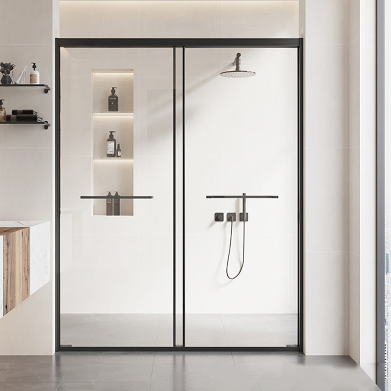 Double Sliding Framed Shower Bath Door Transparent Satin Black Shower Doors Clearhalo 'Bathroom Remodel & Bathroom Fixtures' 'Home Improvement' 'home_improvement' 'home_improvement_shower_tub_doors' 'Shower and Tub Doors' 'shower_tub_doors' 'Showers & Bathtubs' 7266722
