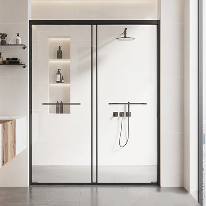 Double Sliding Framed Shower Bath Door Transparent Satin Black Shower Doors Clearhalo 'Bathroom Remodel & Bathroom Fixtures' 'Home Improvement' 'home_improvement' 'home_improvement_shower_tub_doors' 'Shower and Tub Doors' 'shower_tub_doors' 'Showers & Bathtubs' 7266722