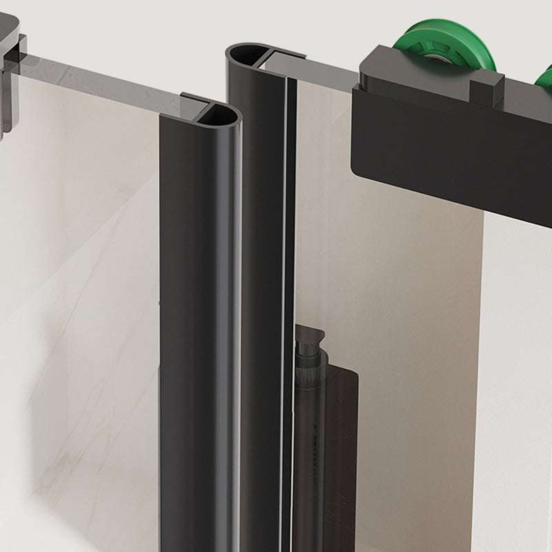 Double Sliding Framed Shower Bath Door Transparent Satin Black Shower Doors Clearhalo 'Bathroom Remodel & Bathroom Fixtures' 'Home Improvement' 'home_improvement' 'home_improvement_shower_tub_doors' 'Shower and Tub Doors' 'shower_tub_doors' 'Showers & Bathtubs' 7266723