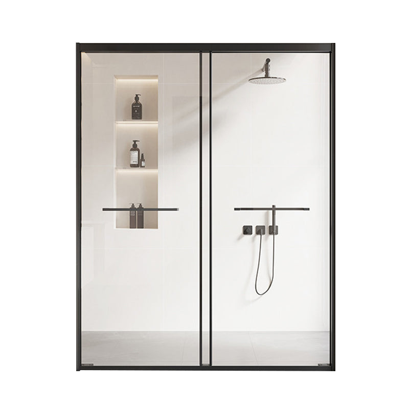 Double Sliding Framed Shower Bath Door Transparent Satin Black Shower Doors Clearhalo 'Bathroom Remodel & Bathroom Fixtures' 'Home Improvement' 'home_improvement' 'home_improvement_shower_tub_doors' 'Shower and Tub Doors' 'shower_tub_doors' 'Showers & Bathtubs' 7266726