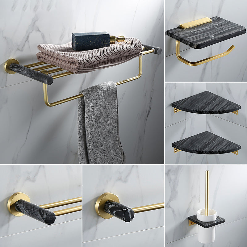Contemporary Golden Bath Hardware Set Brass& Marble Bathroom Accessory Kit Clearhalo 'Bathroom Hardware Sets' 'Bathroom Hardware' 'Bathroom Remodel & Bathroom Fixtures' 'bathroom_hardware_sets' 'Home Improvement' 'home_improvement' 'home_improvement_bathroom_hardware_sets' 7267474