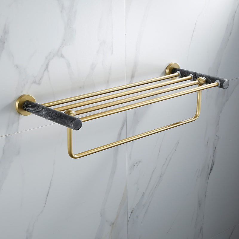 Contemporary Golden Bath Hardware Set Brass& Marble Bathroom Accessory Kit Towel Rack Clearhalo 'Bathroom Hardware Sets' 'Bathroom Hardware' 'Bathroom Remodel & Bathroom Fixtures' 'bathroom_hardware_sets' 'Home Improvement' 'home_improvement' 'home_improvement_bathroom_hardware_sets' 7267476