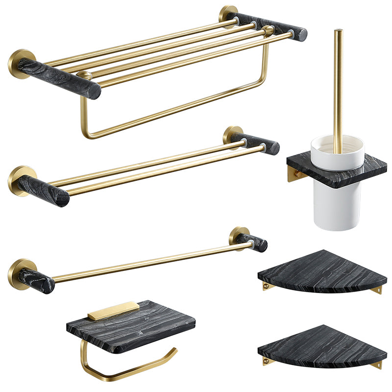 Contemporary Golden Bath Hardware Set Brass& Marble Bathroom Accessory Kit Clearhalo 'Bathroom Hardware Sets' 'Bathroom Hardware' 'Bathroom Remodel & Bathroom Fixtures' 'bathroom_hardware_sets' 'Home Improvement' 'home_improvement' 'home_improvement_bathroom_hardware_sets' 7267483