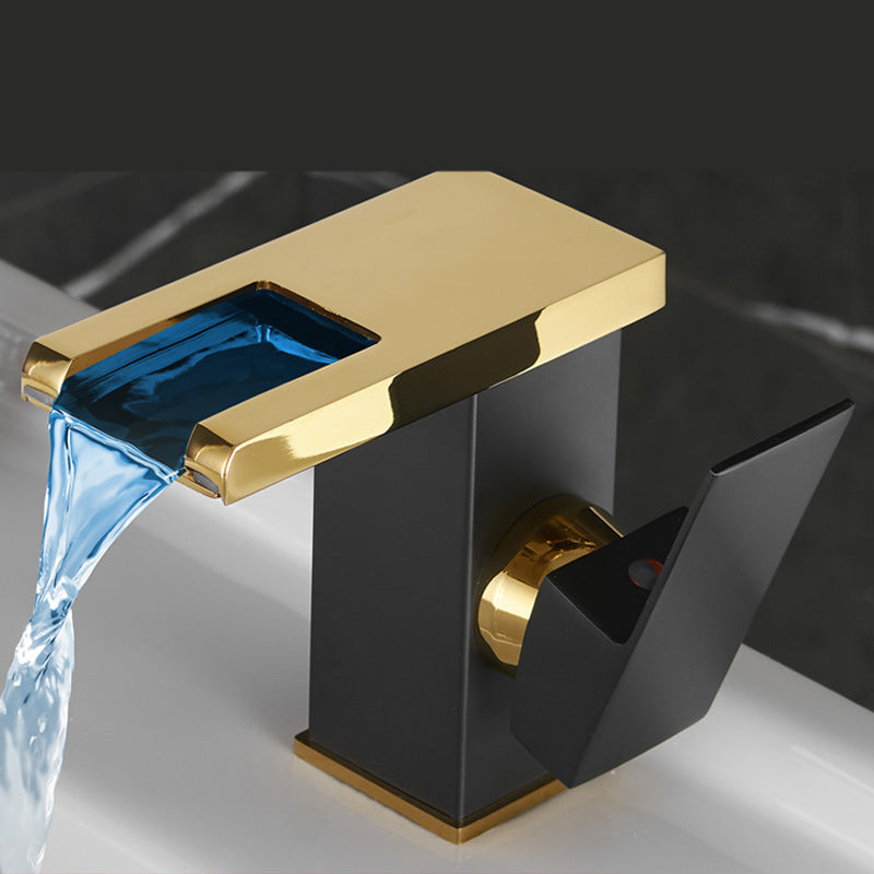 Waterfall Spout Vessel Sink Faucet Lever Handle Square Vessel Faucet Clearhalo 'Bathroom Remodel & Bathroom Fixtures' 'Bathroom Sink Faucets' 'Bathroom Sinks & Faucet Components' 'bathroom_sink_faucets' 'Home Improvement' 'home_improvement' 'home_improvement_bathroom_sink_faucets' 7268702