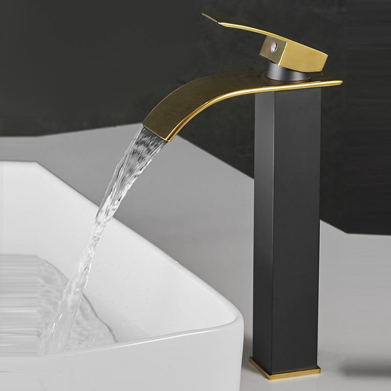 Waterfall Spout Vessel Sink Faucet Lever Handle Square Vessel Faucet Clearhalo 'Bathroom Remodel & Bathroom Fixtures' 'Bathroom Sink Faucets' 'Bathroom Sinks & Faucet Components' 'bathroom_sink_faucets' 'Home Improvement' 'home_improvement' 'home_improvement_bathroom_sink_faucets' 7268705