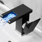 Waterfall Spout Vessel Sink Faucet Lever Handle Square Vessel Faucet Black 4.9" 7 Shape Clearhalo 'Bathroom Remodel & Bathroom Fixtures' 'Bathroom Sink Faucets' 'Bathroom Sinks & Faucet Components' 'bathroom_sink_faucets' 'Home Improvement' 'home_improvement' 'home_improvement_bathroom_sink_faucets' 7268717