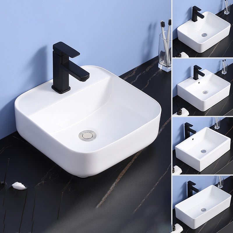 Modern Bathroom Sink Ceramic Rectangular White with Single Faucet Hole Vessel Sink Clearhalo 'Bathroom Remodel & Bathroom Fixtures' 'Bathroom Sinks & Faucet Components' 'Bathroom Sinks' 'bathroom_sink' 'Home Improvement' 'home_improvement' 'home_improvement_bathroom_sink' 7268806