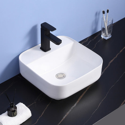 Modern Bathroom Sink Ceramic Rectangular White with Single Faucet Hole Vessel Sink Clearhalo 'Bathroom Remodel & Bathroom Fixtures' 'Bathroom Sinks & Faucet Components' 'Bathroom Sinks' 'bathroom_sink' 'Home Improvement' 'home_improvement' 'home_improvement_bathroom_sink' 7268809
