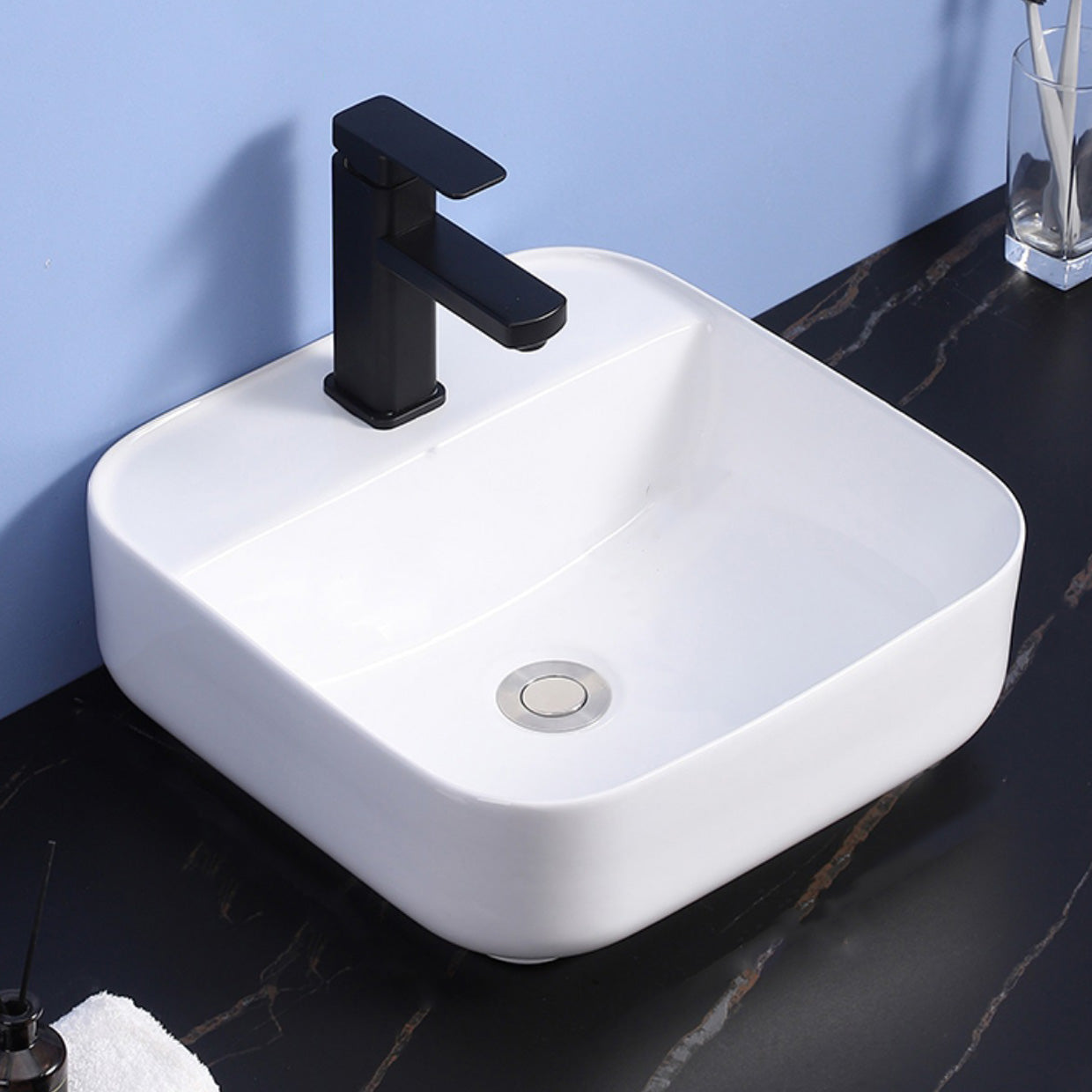 Modern Bathroom Sink Ceramic Rectangular White with Single Faucet Hole Vessel Sink Clearhalo 'Bathroom Remodel & Bathroom Fixtures' 'Bathroom Sinks & Faucet Components' 'Bathroom Sinks' 'bathroom_sink' 'Home Improvement' 'home_improvement' 'home_improvement_bathroom_sink' 7268811