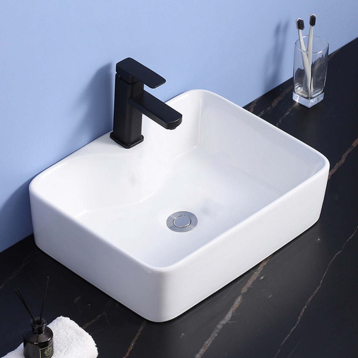 Modern Bathroom Sink Ceramic Rectangular White with Single Faucet Hole Vessel Sink Clearhalo 'Bathroom Remodel & Bathroom Fixtures' 'Bathroom Sinks & Faucet Components' 'Bathroom Sinks' 'bathroom_sink' 'Home Improvement' 'home_improvement' 'home_improvement_bathroom_sink' 7268812