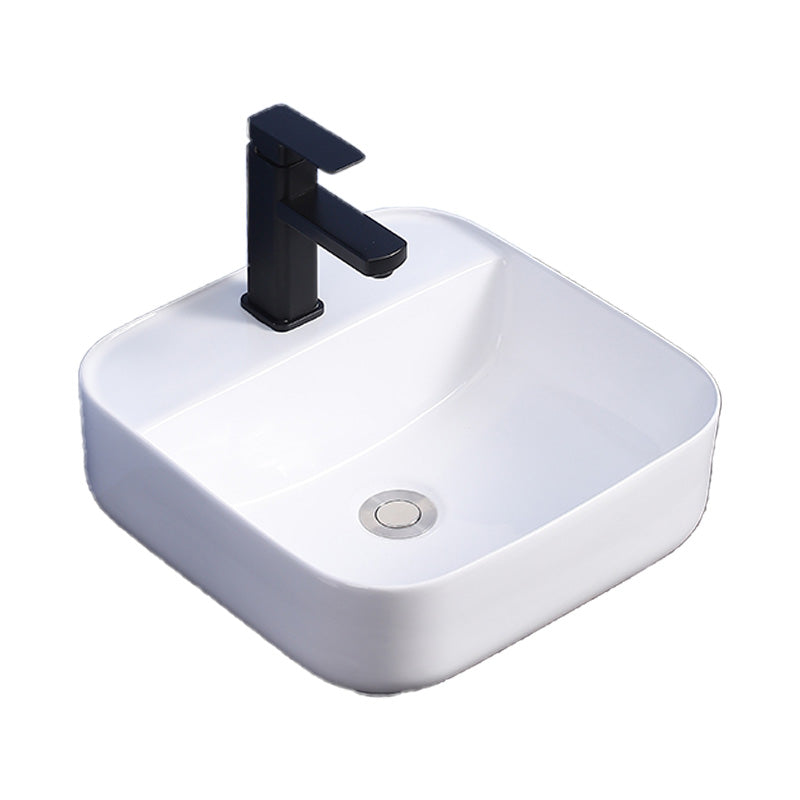 Modern Bathroom Sink Ceramic Rectangular White with Single Faucet Hole Vessel Sink Clearhalo 'Bathroom Remodel & Bathroom Fixtures' 'Bathroom Sinks & Faucet Components' 'Bathroom Sinks' 'bathroom_sink' 'Home Improvement' 'home_improvement' 'home_improvement_bathroom_sink' 7268814