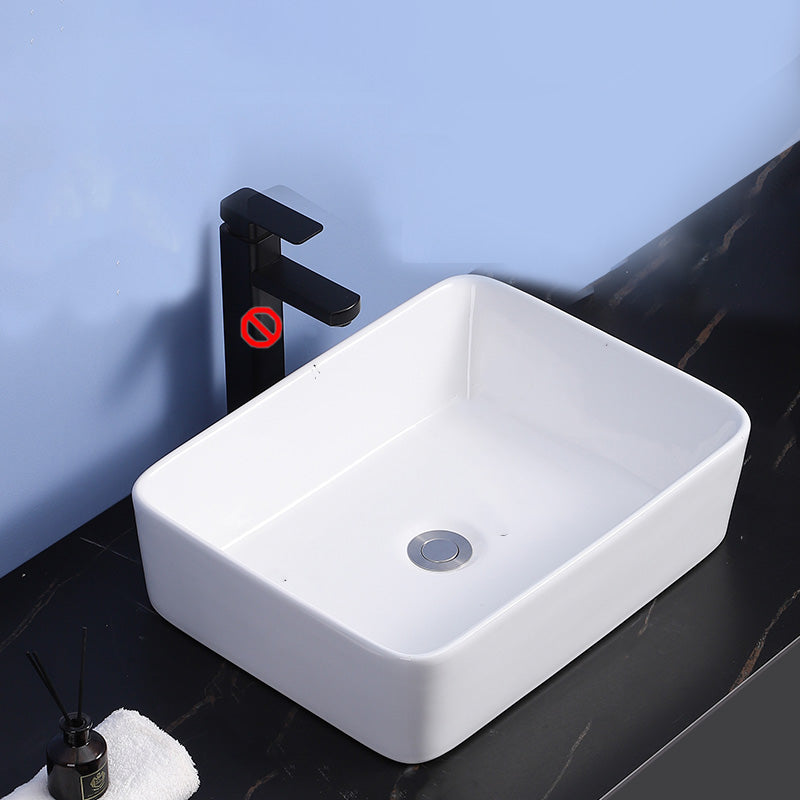 Modern Bathroom Sink Ceramic Rectangular White with Single Faucet Hole Vessel Sink 16"L x 12"W x 5"H Sink Clearhalo 'Bathroom Remodel & Bathroom Fixtures' 'Bathroom Sinks & Faucet Components' 'Bathroom Sinks' 'bathroom_sink' 'Home Improvement' 'home_improvement' 'home_improvement_bathroom_sink' 7268815