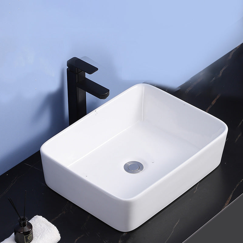 Modern Bathroom Sink Ceramic Rectangular White with Single Faucet Hole Vessel Sink 16"L x 12"W x 5"H Sink with Faucet Clearhalo 'Bathroom Remodel & Bathroom Fixtures' 'Bathroom Sinks & Faucet Components' 'Bathroom Sinks' 'bathroom_sink' 'Home Improvement' 'home_improvement' 'home_improvement_bathroom_sink' 7268817