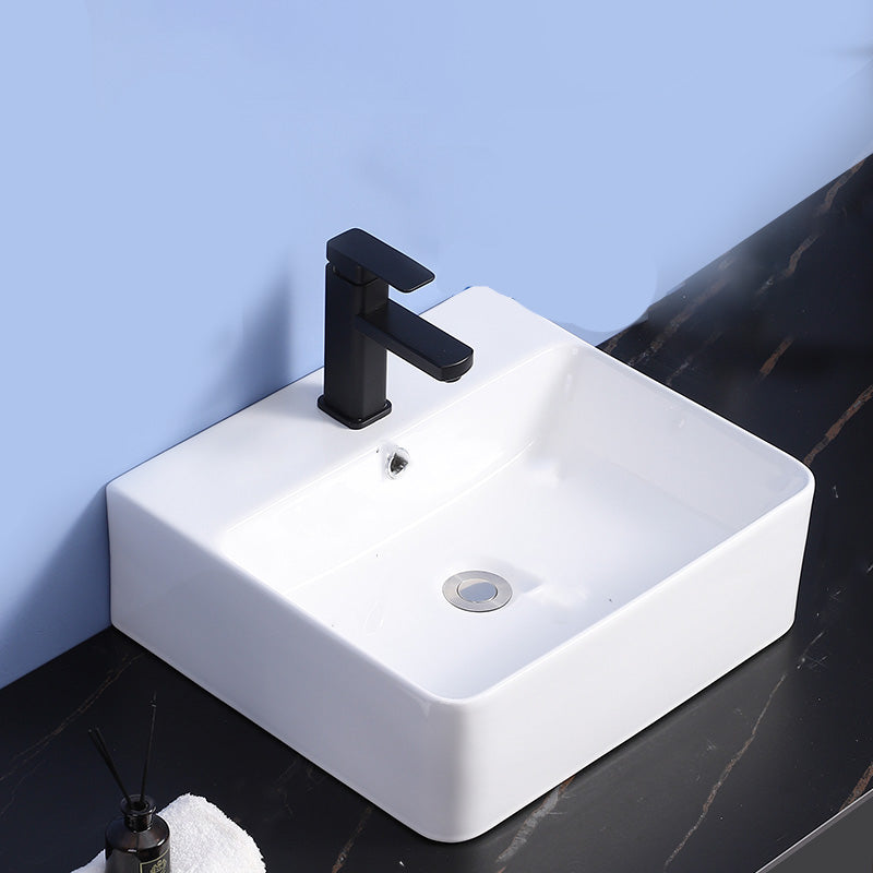 Modern Bathroom Sink Ceramic Rectangular White with Single Faucet Hole Vessel Sink 18"L x 17"W x 6"H Sink with Faucet Clearhalo 'Bathroom Remodel & Bathroom Fixtures' 'Bathroom Sinks & Faucet Components' 'Bathroom Sinks' 'bathroom_sink' 'Home Improvement' 'home_improvement' 'home_improvement_bathroom_sink' 7268820