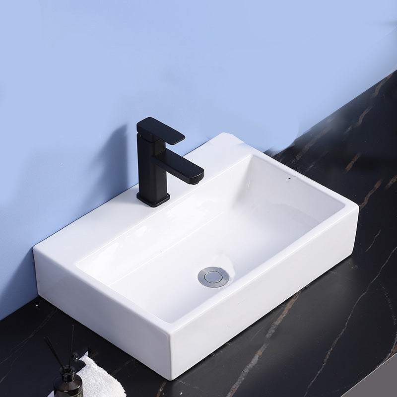 Modern Bathroom Sink Ceramic Rectangular White with Single Faucet Hole Vessel Sink 21"L x 14"W x 5"H Sink with Faucet Clearhalo 'Bathroom Remodel & Bathroom Fixtures' 'Bathroom Sinks & Faucet Components' 'Bathroom Sinks' 'bathroom_sink' 'Home Improvement' 'home_improvement' 'home_improvement_bathroom_sink' 7268824