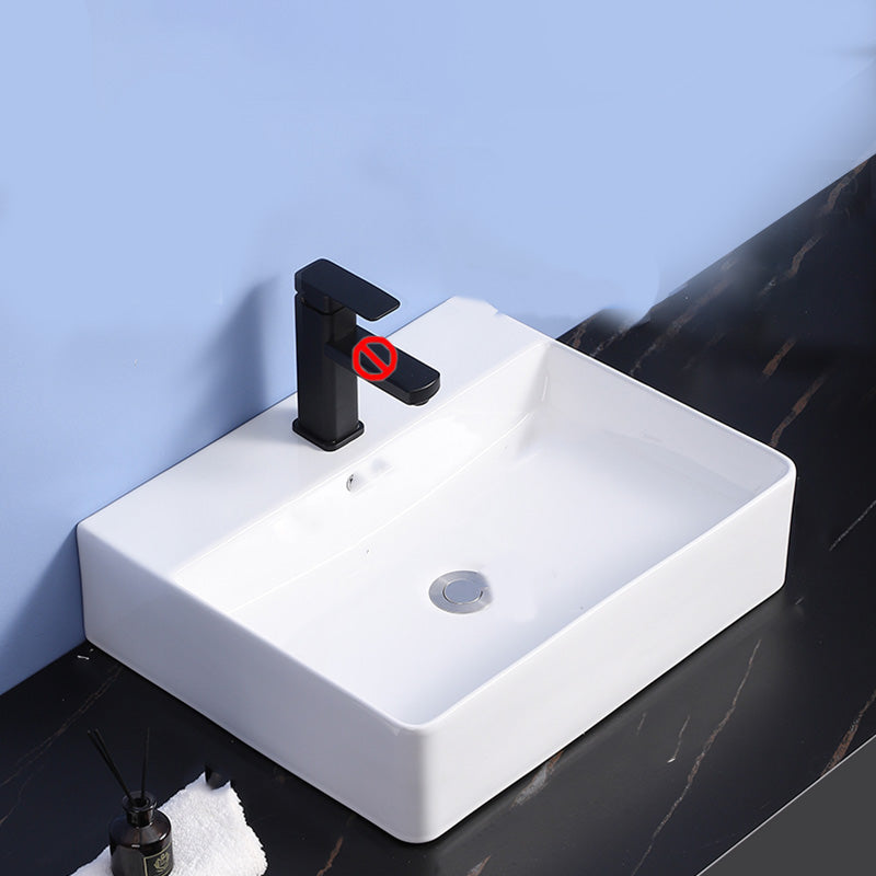 Modern Bathroom Sink Ceramic Rectangular White with Single Faucet Hole Vessel Sink 20"L x 17"W x 5"H Sink Clearhalo 'Bathroom Remodel & Bathroom Fixtures' 'Bathroom Sinks & Faucet Components' 'Bathroom Sinks' 'bathroom_sink' 'Home Improvement' 'home_improvement' 'home_improvement_bathroom_sink' 7268826