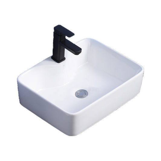 Modern Bathroom Sink Ceramic Rectangular White with Single Faucet Hole Vessel Sink Clearhalo 'Bathroom Remodel & Bathroom Fixtures' 'Bathroom Sinks & Faucet Components' 'Bathroom Sinks' 'bathroom_sink' 'Home Improvement' 'home_improvement' 'home_improvement_bathroom_sink' 7268827