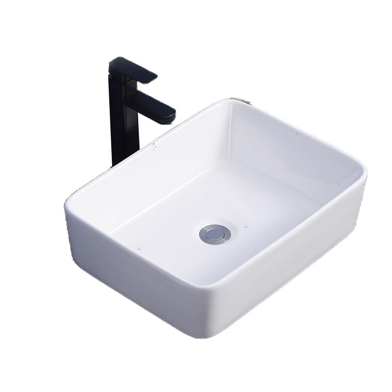 Modern Bathroom Sink Ceramic Rectangular White with Single Faucet Hole Vessel Sink Clearhalo 'Bathroom Remodel & Bathroom Fixtures' 'Bathroom Sinks & Faucet Components' 'Bathroom Sinks' 'bathroom_sink' 'Home Improvement' 'home_improvement' 'home_improvement_bathroom_sink' 7268828
