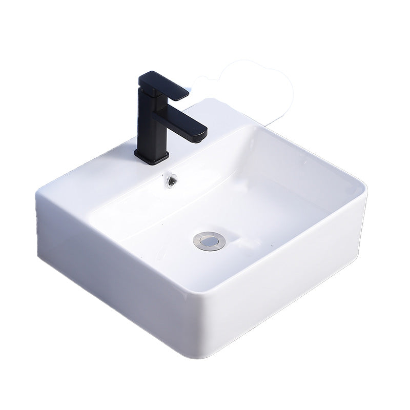 Modern Bathroom Sink Ceramic Rectangular White with Single Faucet Hole Vessel Sink Clearhalo 'Bathroom Remodel & Bathroom Fixtures' 'Bathroom Sinks & Faucet Components' 'Bathroom Sinks' 'bathroom_sink' 'Home Improvement' 'home_improvement' 'home_improvement_bathroom_sink' 7268830