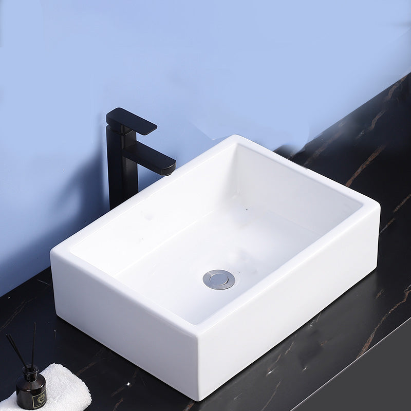 Modern Bathroom Sink Ceramic Rectangular White with Single Faucet Hole Vessel Sink 20"L x 14"W x 6"H Sink with Faucet Clearhalo 'Bathroom Remodel & Bathroom Fixtures' 'Bathroom Sinks & Faucet Components' 'Bathroom Sinks' 'bathroom_sink' 'Home Improvement' 'home_improvement' 'home_improvement_bathroom_sink' 7268832
