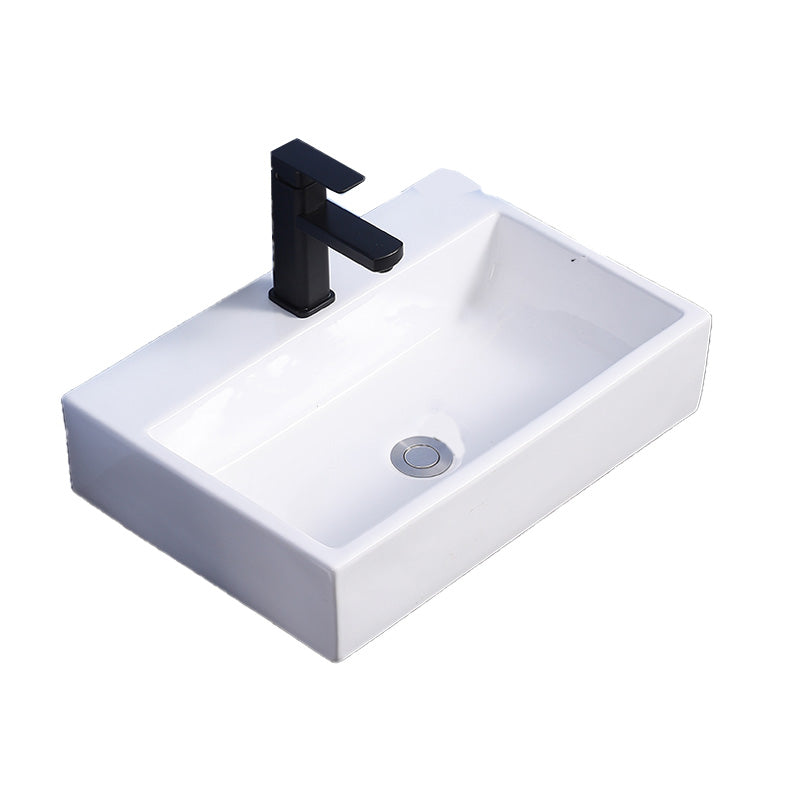 Modern Bathroom Sink Ceramic Rectangular White with Single Faucet Hole Vessel Sink Clearhalo 'Bathroom Remodel & Bathroom Fixtures' 'Bathroom Sinks & Faucet Components' 'Bathroom Sinks' 'bathroom_sink' 'Home Improvement' 'home_improvement' 'home_improvement_bathroom_sink' 7268833