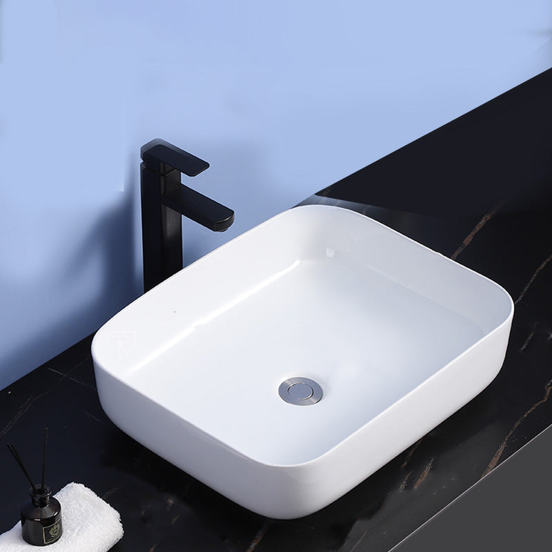Modern Bathroom Sink Ceramic Rectangular White with Single Faucet Hole Vessel Sink 16"L x 12"W x 5"H Sink with Faucet Clearhalo 'Bathroom Remodel & Bathroom Fixtures' 'Bathroom Sinks & Faucet Components' 'Bathroom Sinks' 'bathroom_sink' 'Home Improvement' 'home_improvement' 'home_improvement_bathroom_sink' 7268835