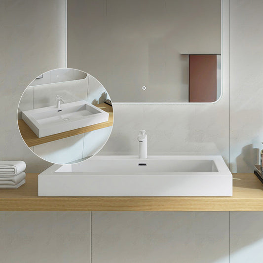 Modern Bathroom Sink Man Made Rock Rectangular Vessel Bathroom Sink with Pop-Up Drain Clearhalo 'Bathroom Remodel & Bathroom Fixtures' 'Bathroom Sinks & Faucet Components' 'Bathroom Sinks' 'bathroom_sink' 'Home Improvement' 'home_improvement' 'home_improvement_bathroom_sink' 7268845