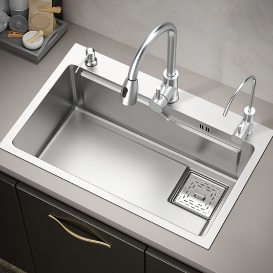 Stainless Steel Kitchen Sink Single Bowl Kitchen Sink with Faucet Included Clearhalo 'Home Improvement' 'home_improvement' 'home_improvement_kitchen_sinks' 'Kitchen Remodel & Kitchen Fixtures' 'Kitchen Sinks & Faucet Components' 'Kitchen Sinks' 'kitchen_sinks' 7268883