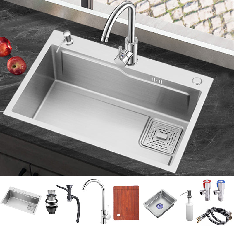 Stainless Steel Kitchen Sink Single Bowl Kitchen Sink with Faucet Included Round Faucet Clearhalo 'Home Improvement' 'home_improvement' 'home_improvement_kitchen_sinks' 'Kitchen Remodel & Kitchen Fixtures' 'Kitchen Sinks & Faucet Components' 'Kitchen Sinks' 'kitchen_sinks' 7268884